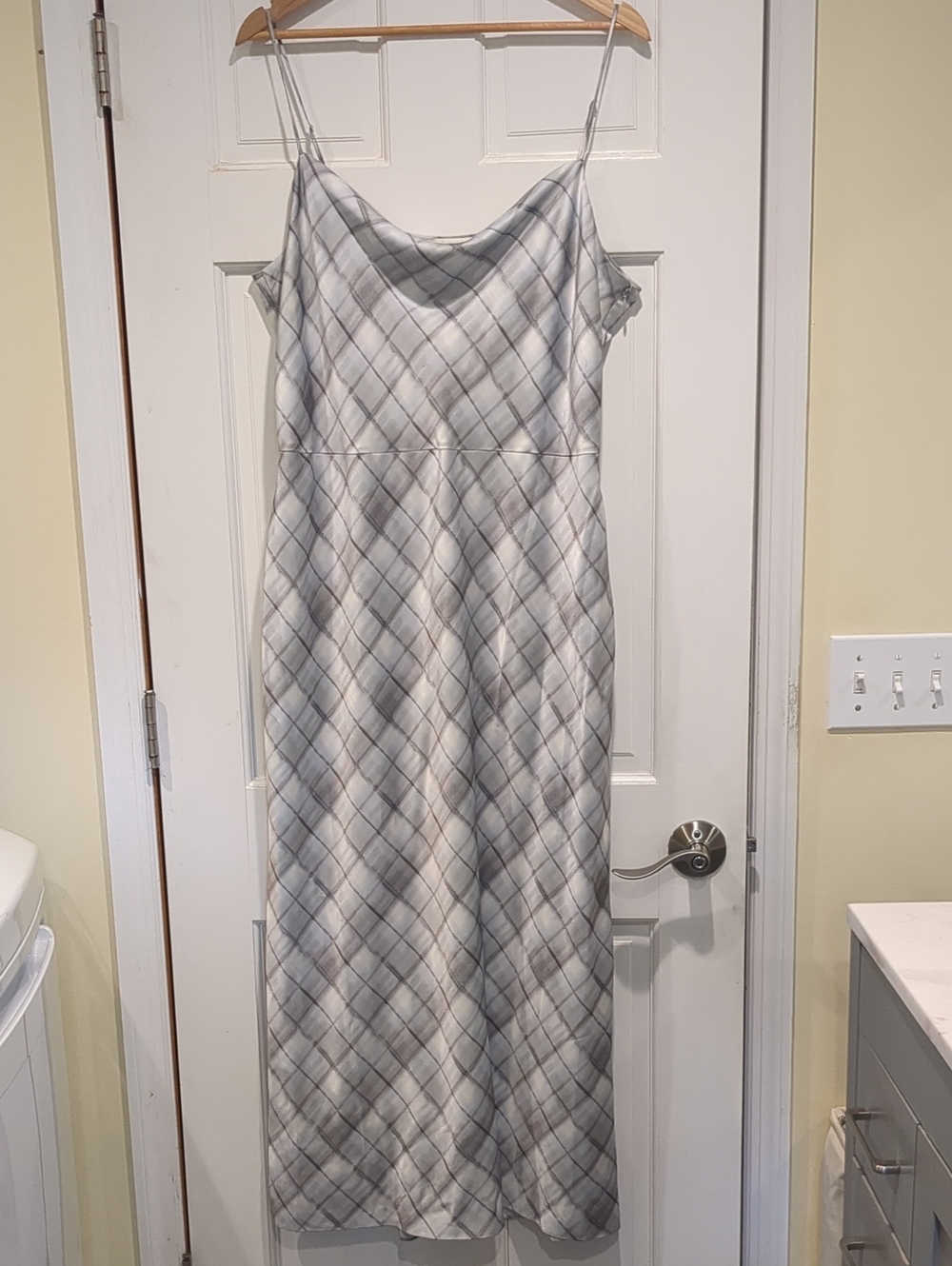 Vince Gray Slip Dress Window Pane Print Plus Size